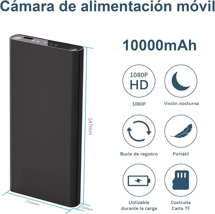 Mini Cámara Espía Oculta En Batería Portatil 10000mAh, - Imagen 2