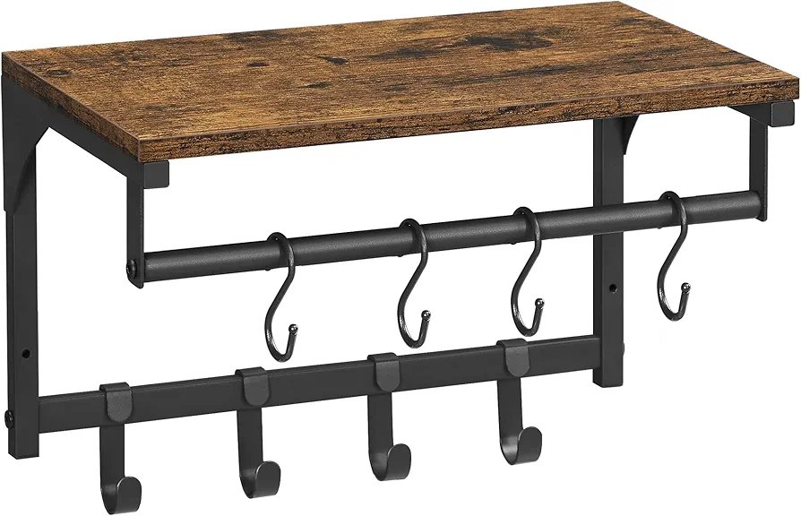 VASAGLE LCR103B01 Perchero de pared, marrón rústico y negro