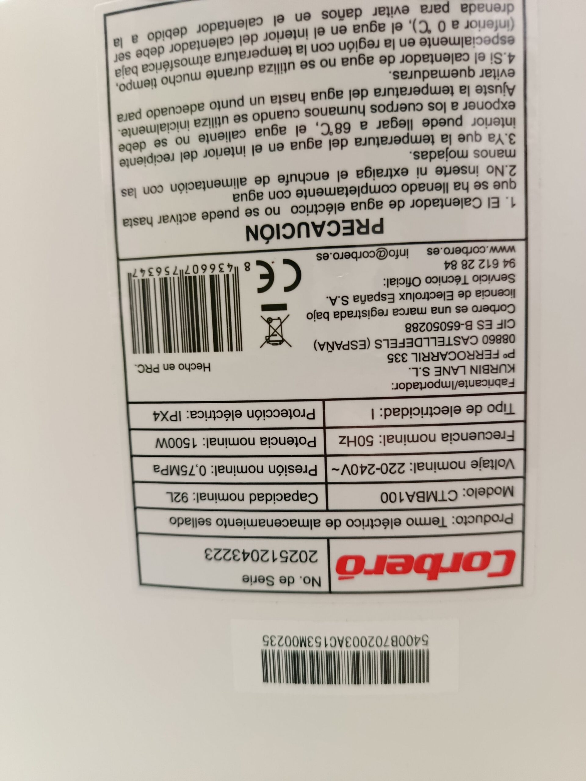 TERMO LECTRICO CORBERÓ 100L - Imagen 5