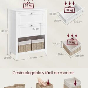 VASAGLE BBC545W02 Mueble de Baño, Armario de Baño, 2 Cajones