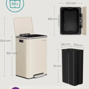 SONGMICS LTB595A02 Cubo de Basura 50 L, con 15 Bolsas.