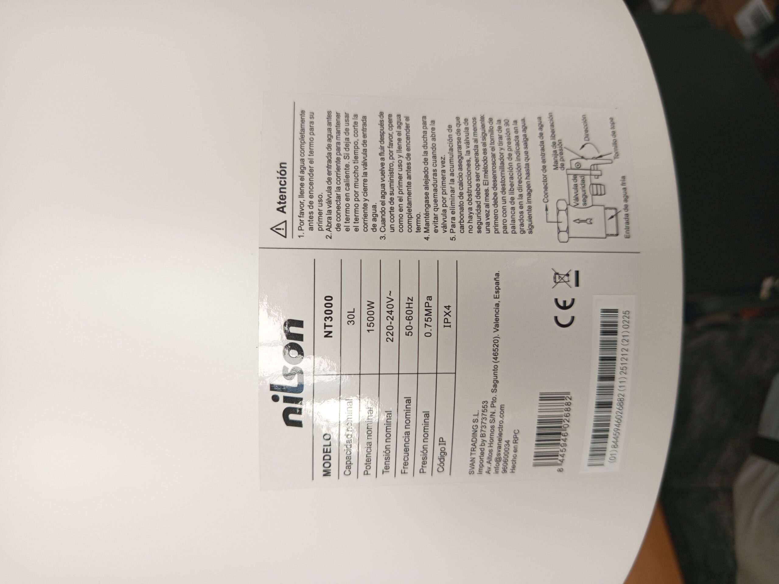 Termo Eléctrico Nilson, NT3000, 1500W, 30L, Incluye Kit de Montaje. - Imagen 6