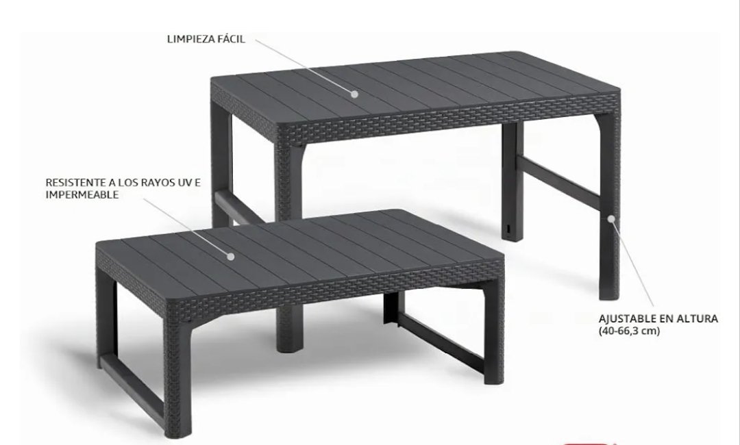Allibert Mesa de Jardín Grafito Mesita Mesilla Mueble.