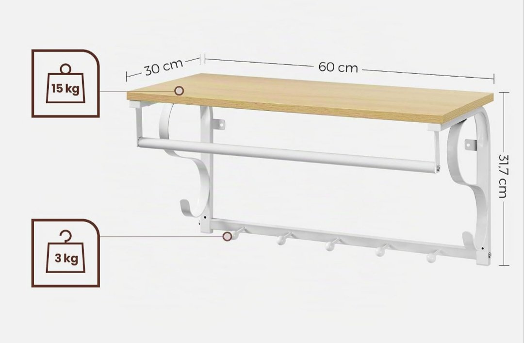 VASAGLE - Perchero de pared industrial LCR11WY - Imagen 2