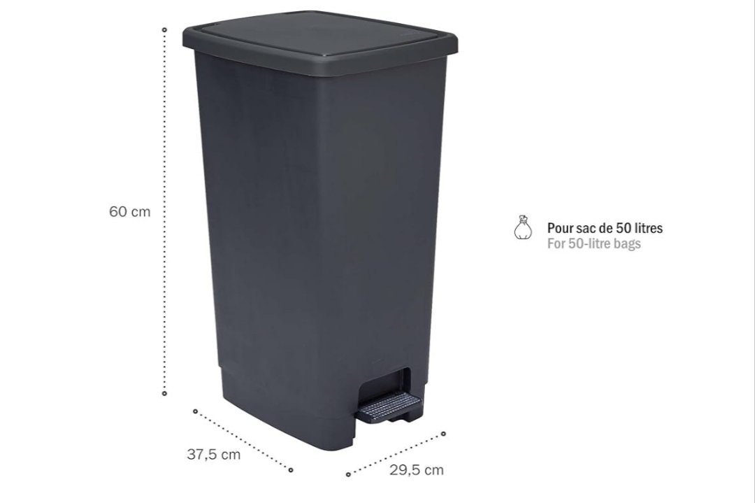 SUNDIS Flat Bin, cubo de basura con pedal, 40 L - Imagen 2