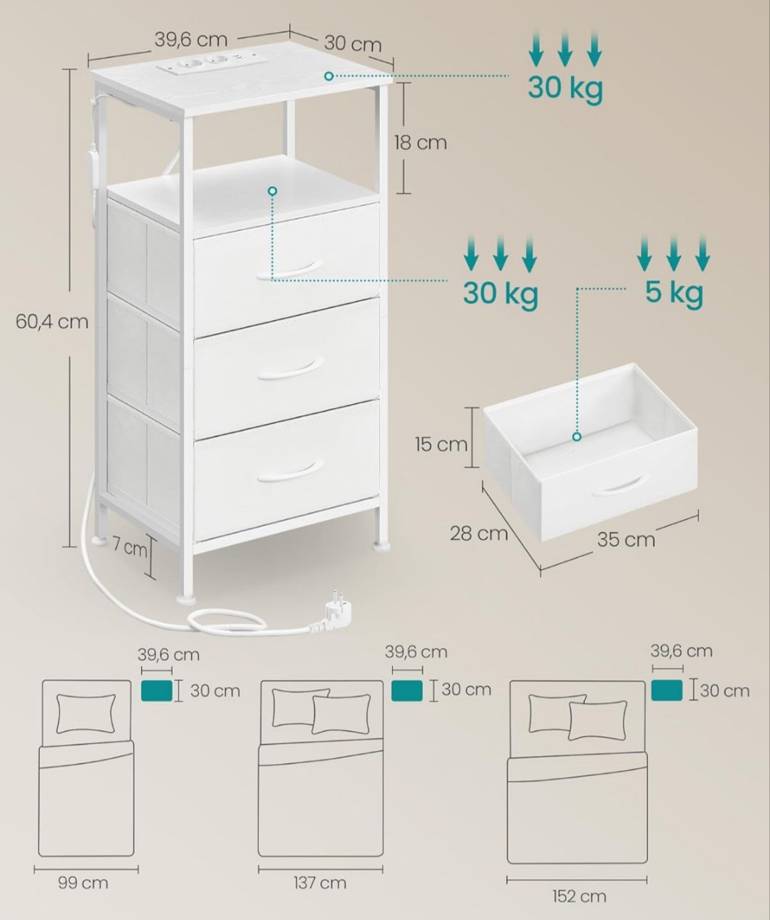 SONGMICS Colección BELLAH – Mesita LGS303WH03 - Imagen 2
