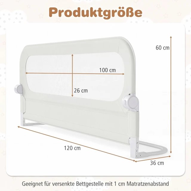 COSTWAY BS10053WH Barandilla De Cama Plegable - Imagen 2