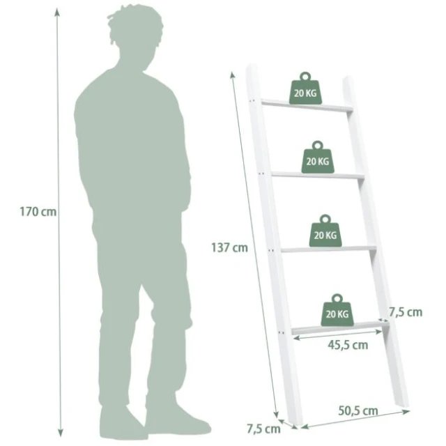 COSTWAY BA8387WH Estantería de Madera Escalera de Pared - Imagen 2