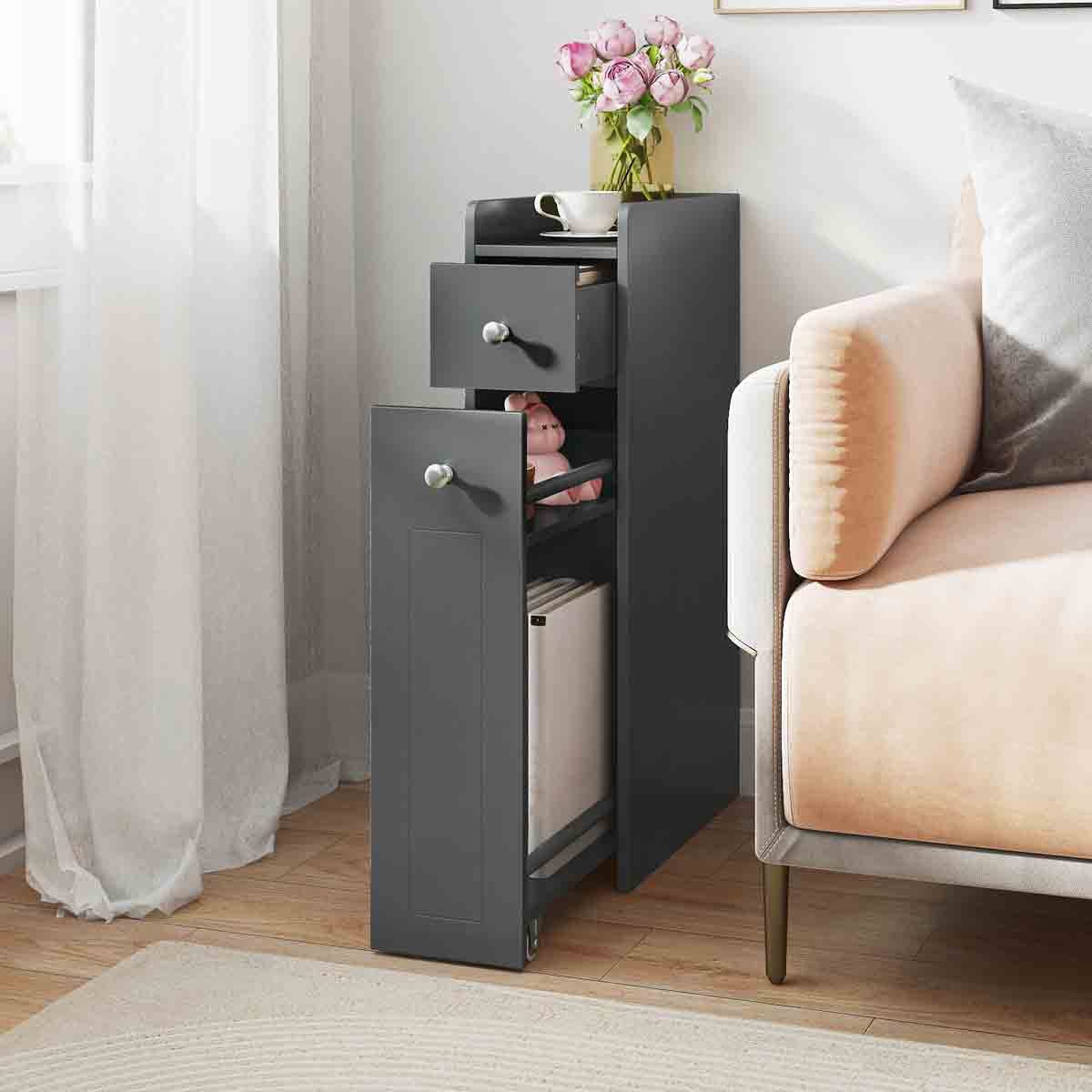 COSTWAY JV12829GR Gabinete Lateral Para Inodoro Pequeño de 4 Niveles