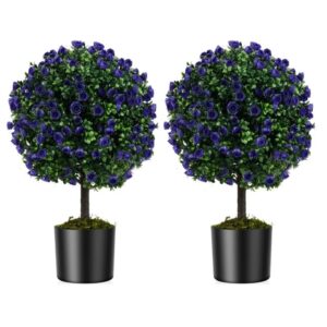 COSTWAY HZ10324PU-2 Árbol Artificial Con Flores Lilas y Hojas Verdes