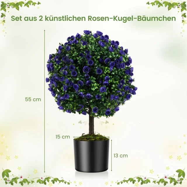 COSTWAY HZ10324PU-2 Árbol Artificial Con Flores Lilas y Hojas Verdes - Imagen 2