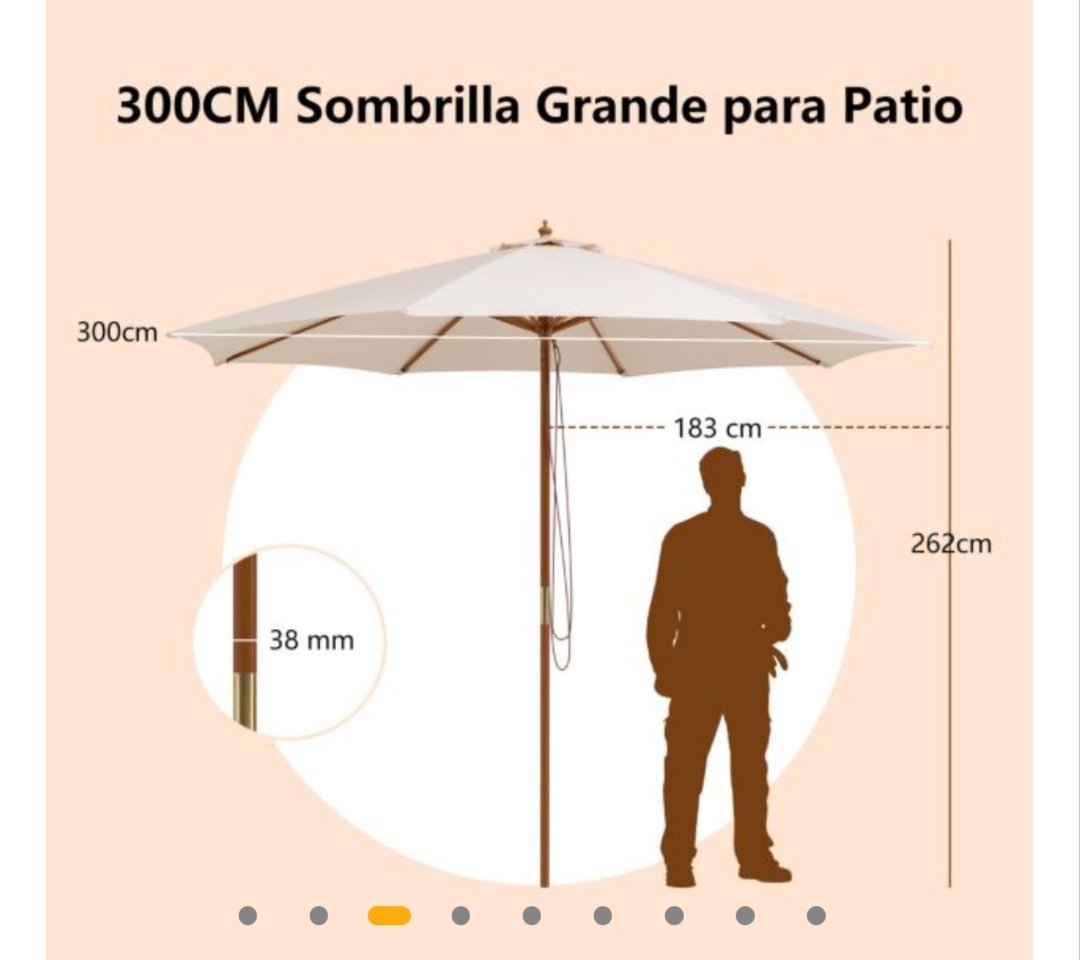 COSTWAY NP10752BE Sombrilla de Madera Para Patio - Imagen 2