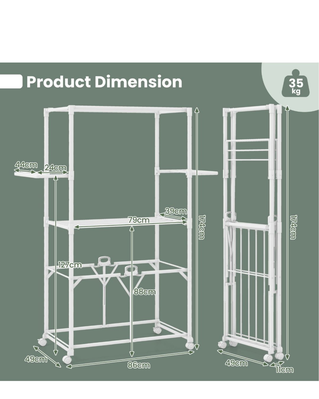 COSTWAY JZ10191WH Tendedero plegable con soportes de aluminio y secador de ropa - Imagen 2