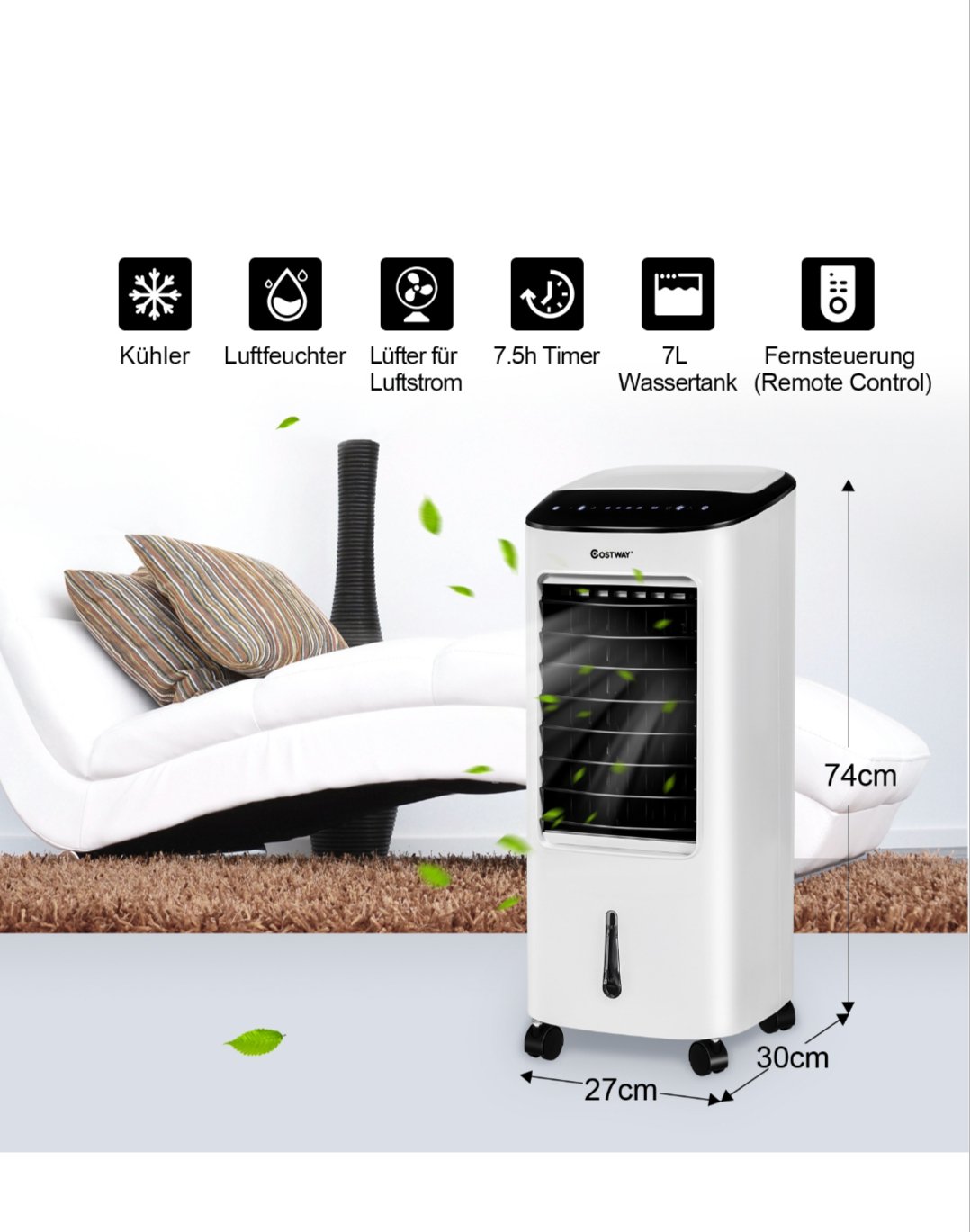 COSTWAY ES10334DE-WH Ventilador Enfriador de Aire Portatil 4 en 1 - Imagen 2