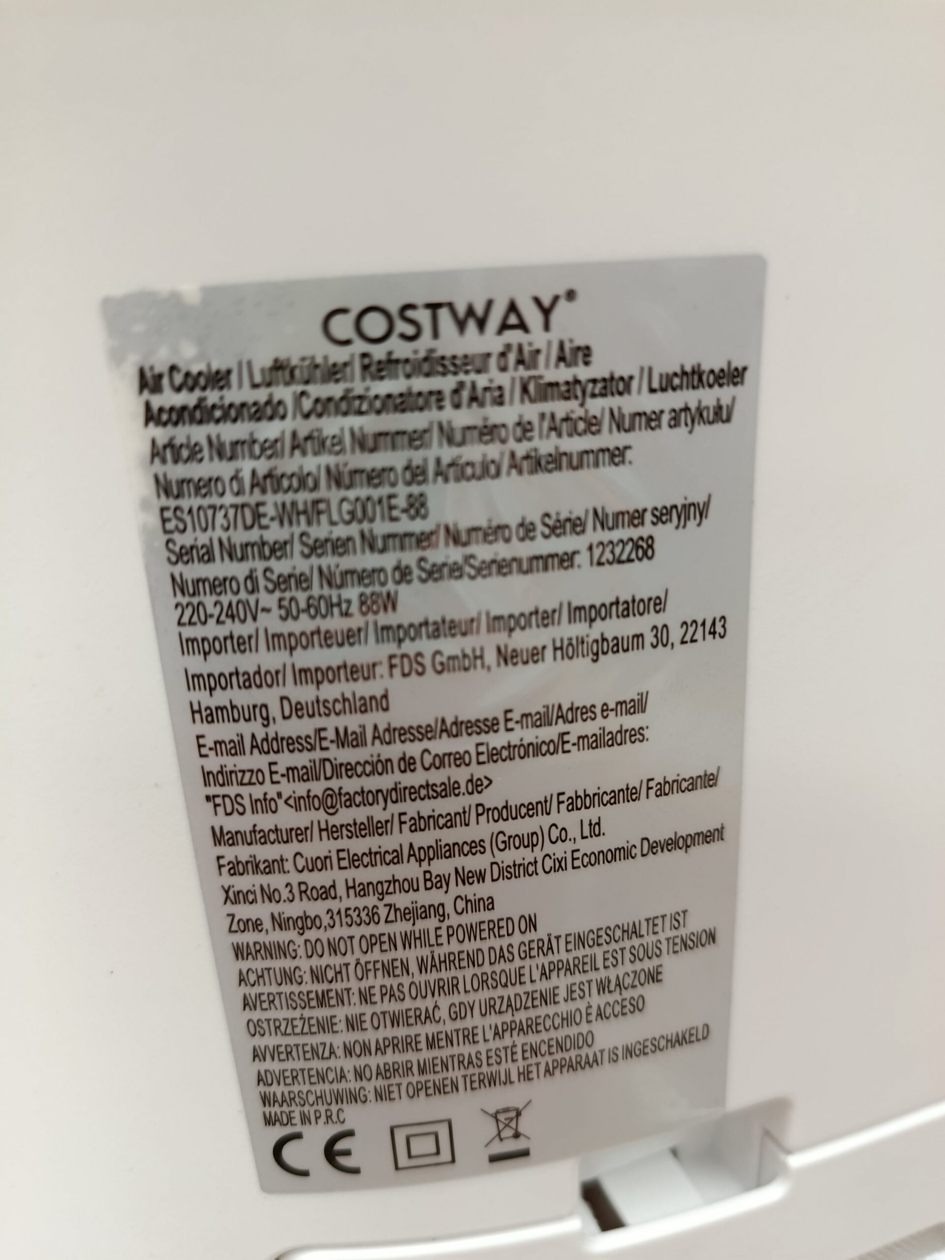 COSTWAY ES10737DE-WH Aire Acondicionado Portátil 4 en 1 Humidificador y ventilador - Imagen 4