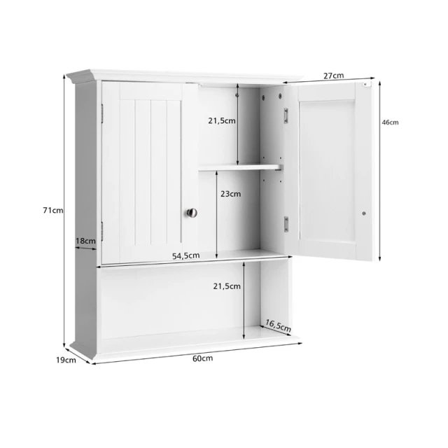 COSTWAY HW66689WH Armario de Baño Mural - Imagen 2