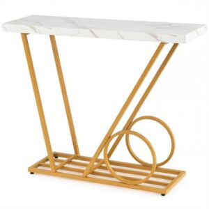 COSTWAY JV13298WH Mesa Consola Moderna con Mármol Falso