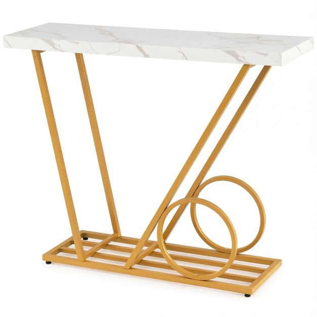 COSTWAY JV13298WH Mesa Consola Moderna con Mármol Falso