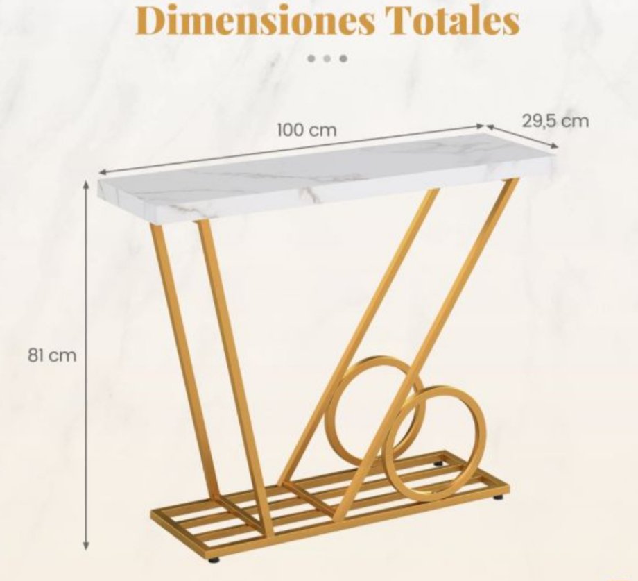 COSTWAY JV13298WH Mesa Consola Moderna con Mármol Falso - Imagen 2