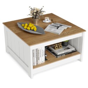 COSTWAY JV12623NA Mesa centro de madera natural y blanca