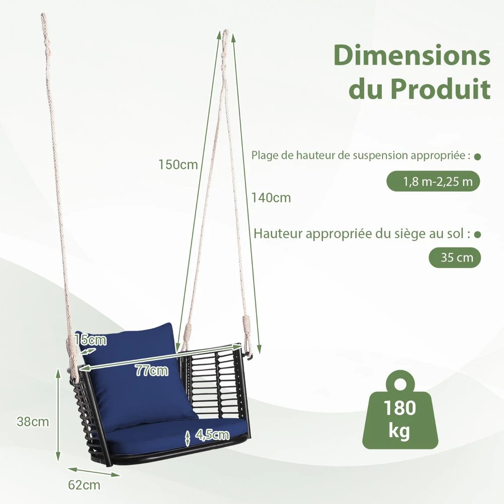 COSTWAY HW75188GR Columpio de Metal para 1 Persona con Respaldo - Imagen 2
