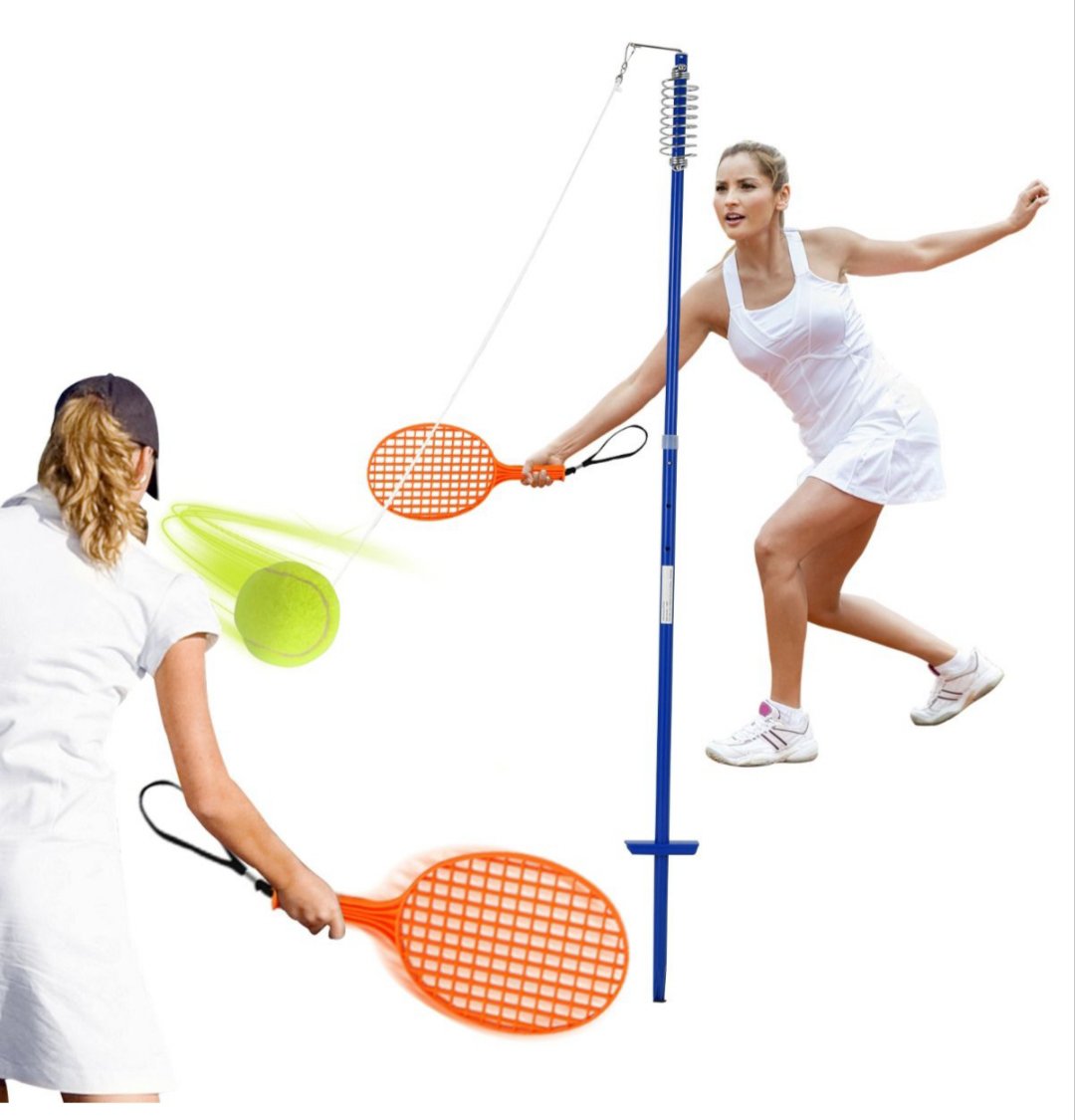 COSTWAY SP37492 Set Portátil de Tenis para Entrenar Solos 2 Raquetas con Palo Regulable