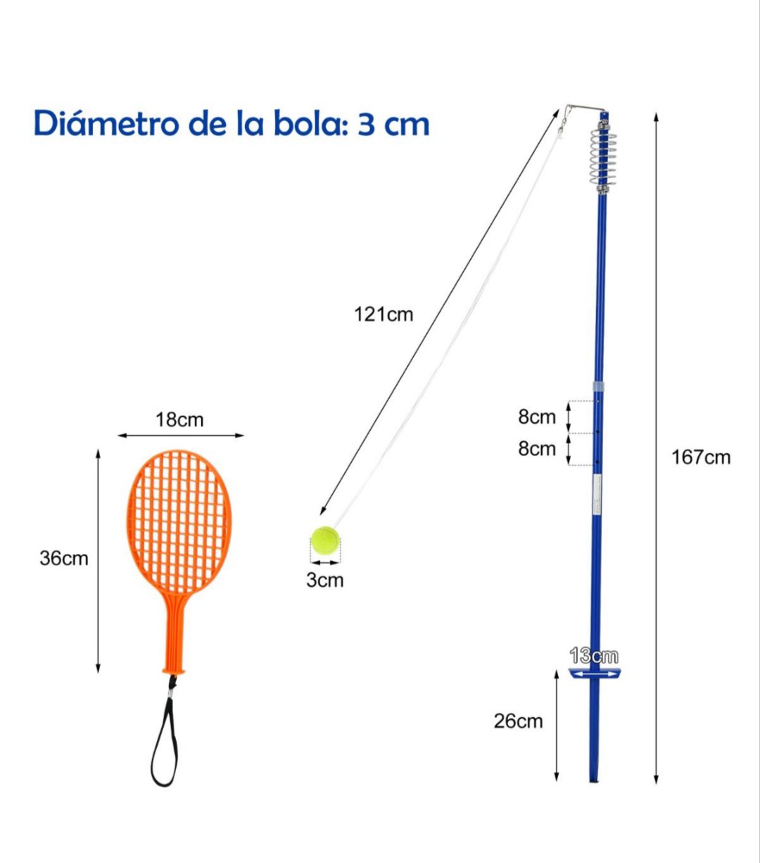COSTWAY SP37492 Set Portátil de Tenis para Entrenar Solos 2 Raquetas con Palo Regulable - Imagen 2