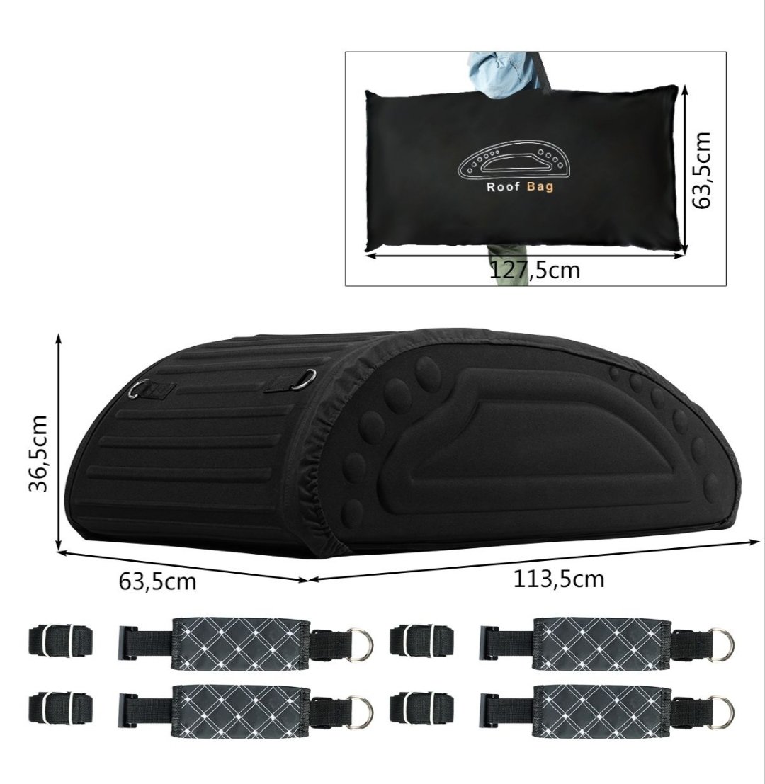 COSTWAY AT5222BK Bolsa de techo de portaequipajes impermeable con correas - Imagen 2