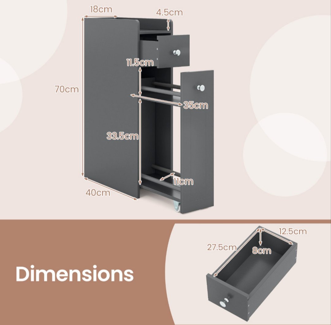 COSTWAY JV12829GR Gabinete Lateral Para Inodoro Pequeño de 4 Niveles - Imagen 2
