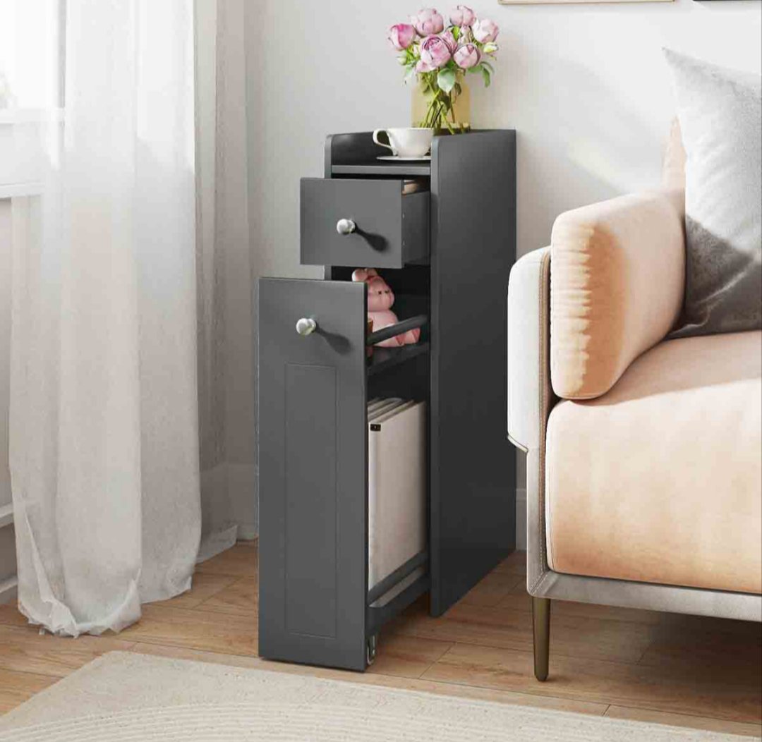 COSTWAY JV12829GR Gabinete Lateral Para Inodoro Pequeño de 4 Niveles