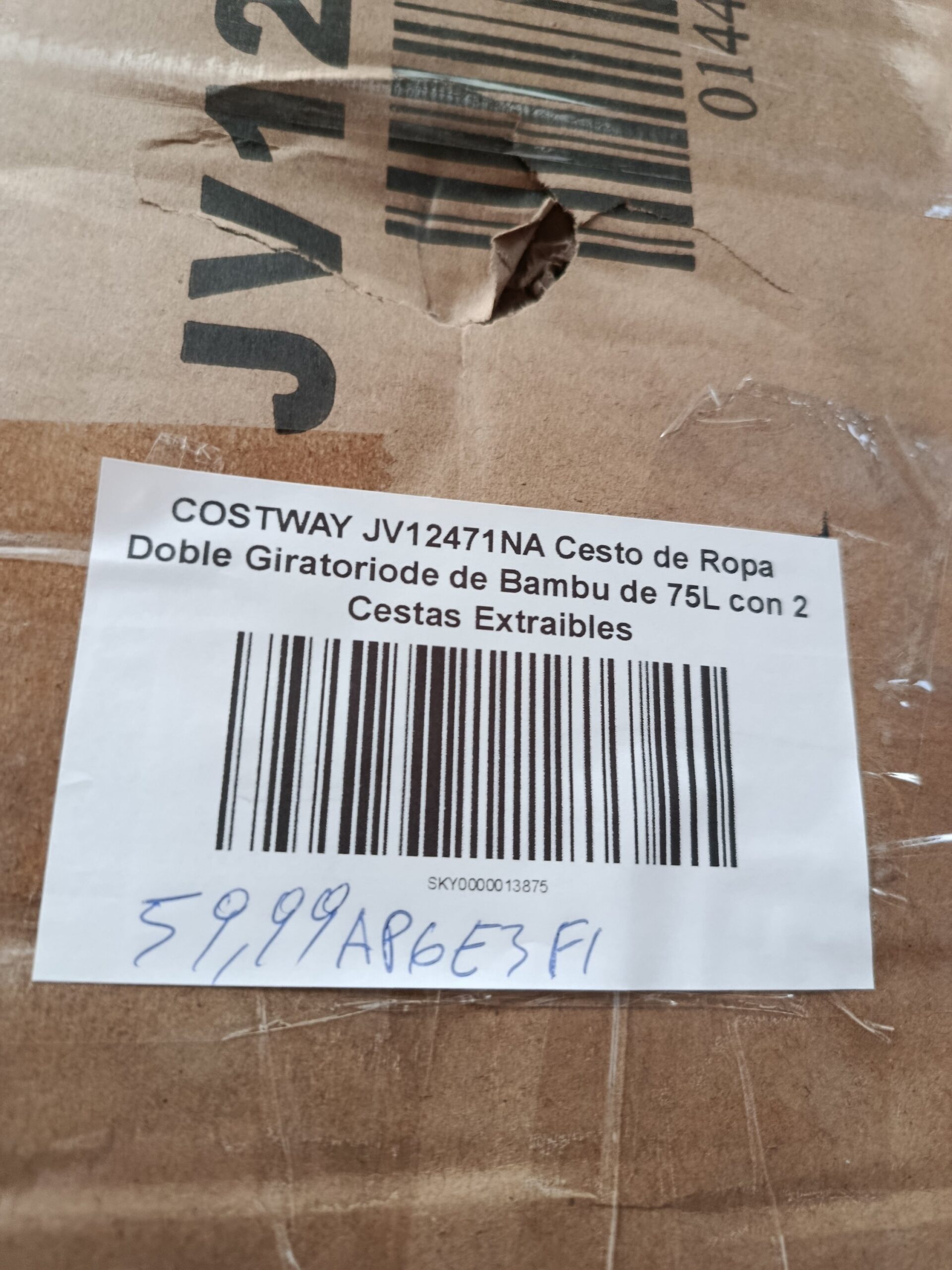 COSTWAY JV12471NA Cesto de ropa doble giratorio de bambú de 75L con 2 cestas extraíbles - Imagen 6
