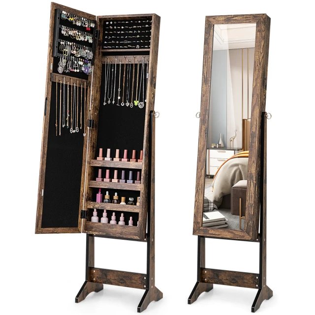 COSTWAY HW66419FG Estante para joyas ajustable con espejo de cuerpo entero