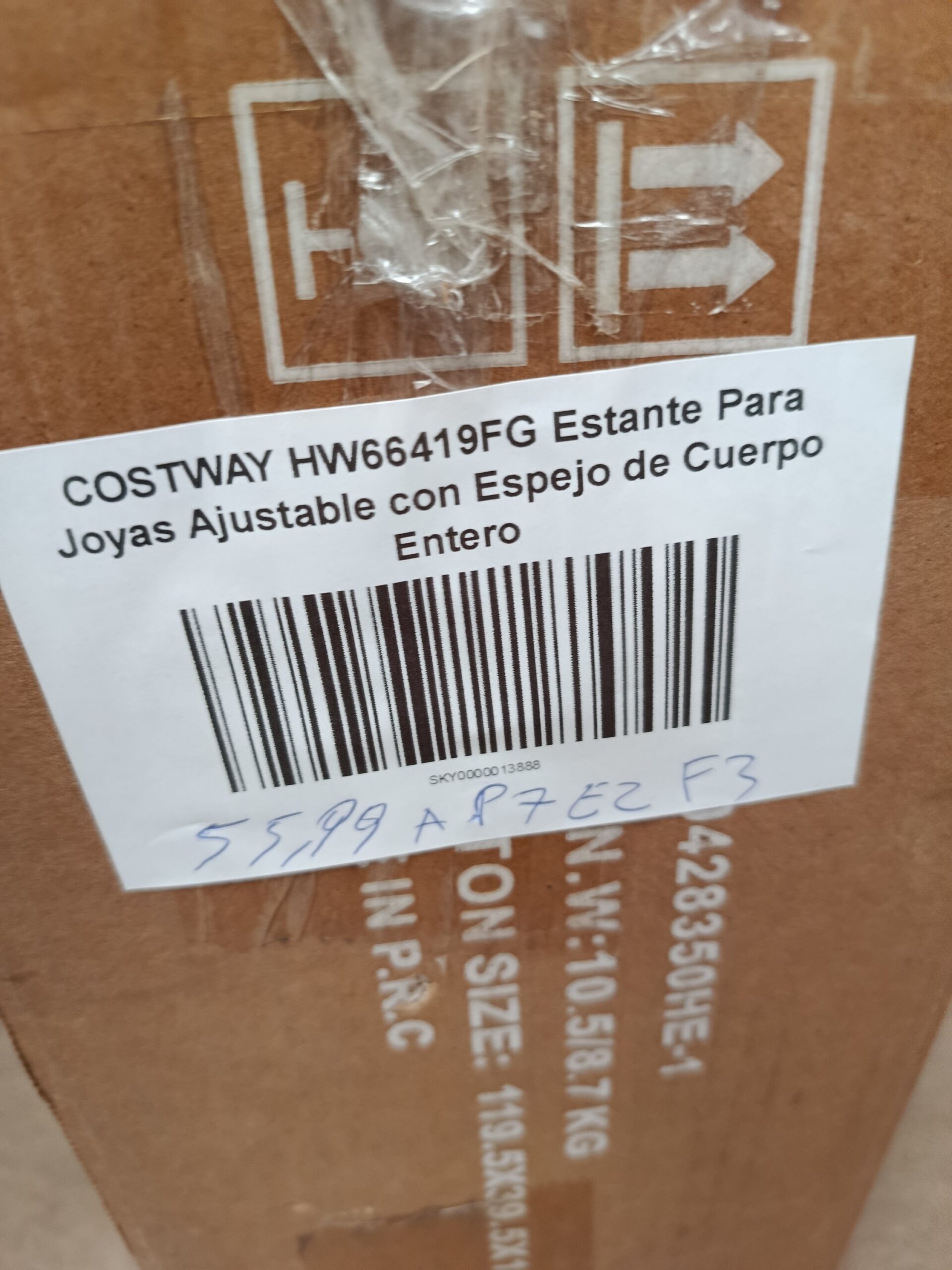 COSTWAY HW66419FG Estante para joyas ajustable con espejo de cuerpo entero - Imagen 7