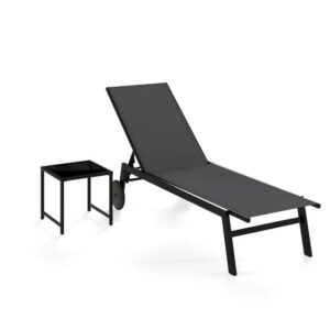COSTWAY NP12861GR Silla de jardín con ruedas y mesa auxiliar