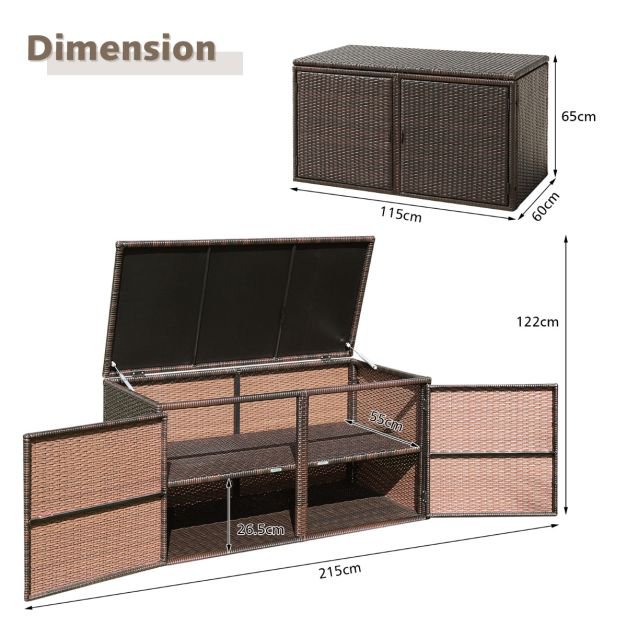 COSTWAY HW71006BN Caja de almacenamiento exterior de mimbre de polietileno de 2 niveles - Imagen 2