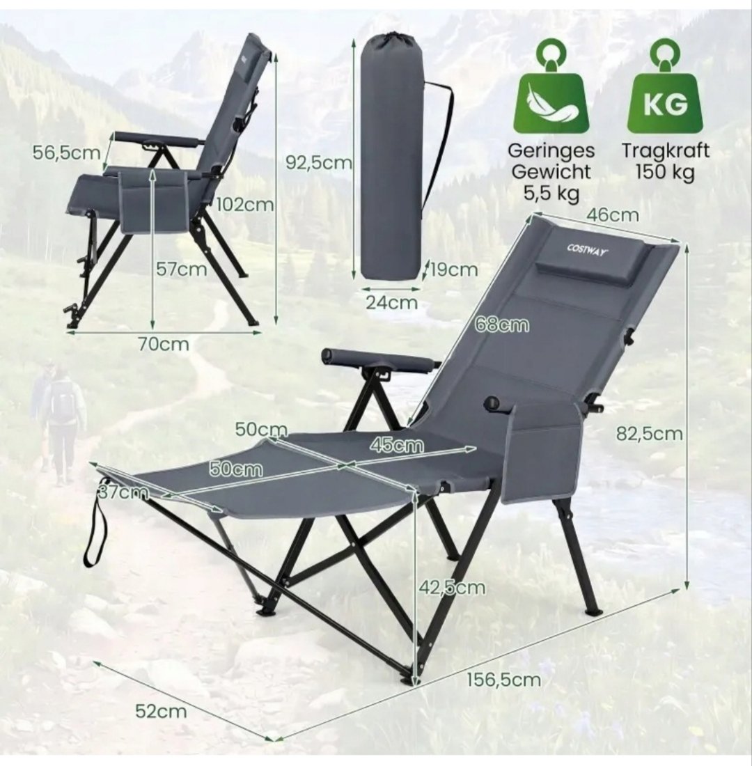 COSTWAY NP13330GR Silla plegable de jardín/playa de 150kg - Imagen 2