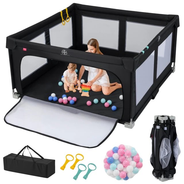 Costway UY10120BK Parque infantil plegable de 150x150 cm con 50 pelotas.