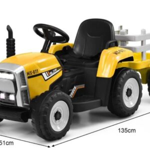 COSTWAY TQ10279D Tractor infantil de 12 V con remolque y control remoto.