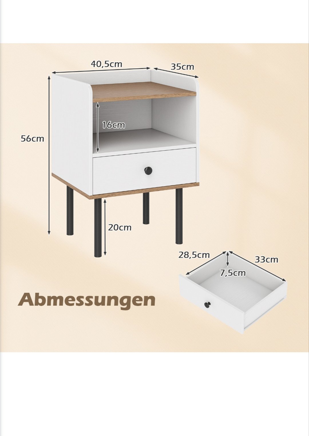 Mesita de noche - HU11170WH-1 - COSTWAY - Imagen 2