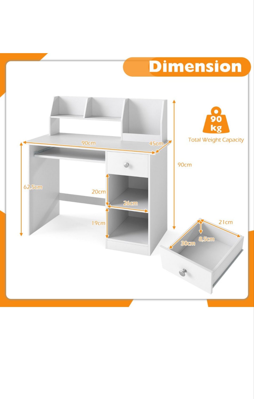 Escritorio infantil - HY10492WH - COSTWAY - Imagen 2