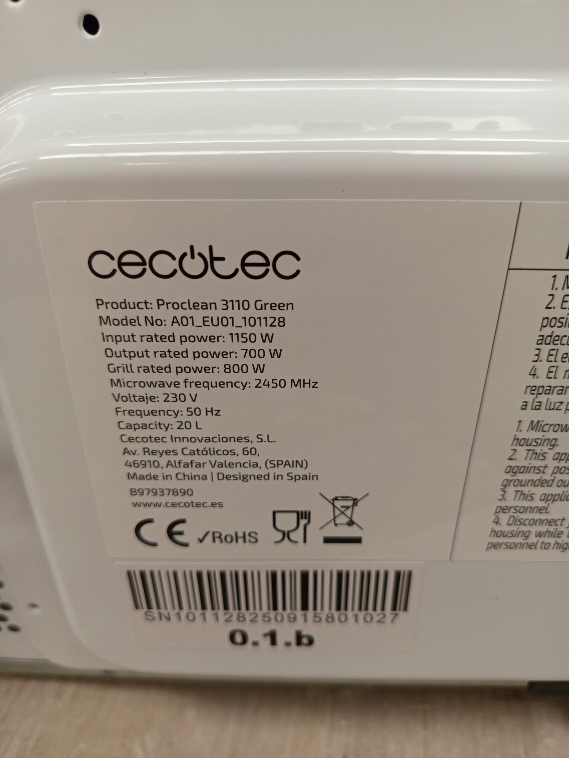 Cecotec Microondas Mecánico con Grill de 20 L - Imagen 3
