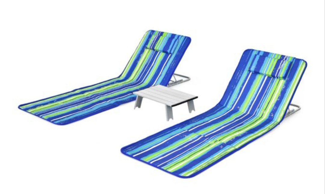 Costway Set de 2 Tumbonas Plegables y Mesa