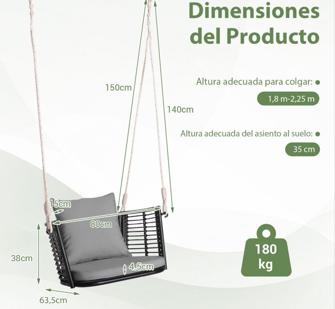 Costway Columpio de Metal para 1 Persona - Imagen 2