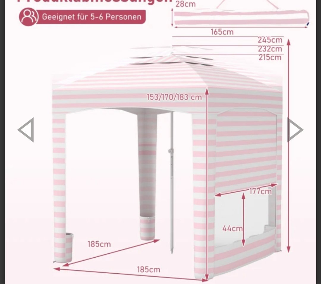Costway carpa de playa rosa. - Imagen 2