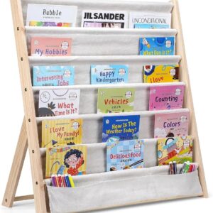 Estantería Infantil de 6 Niveles con Bolsillos Madera y Tela