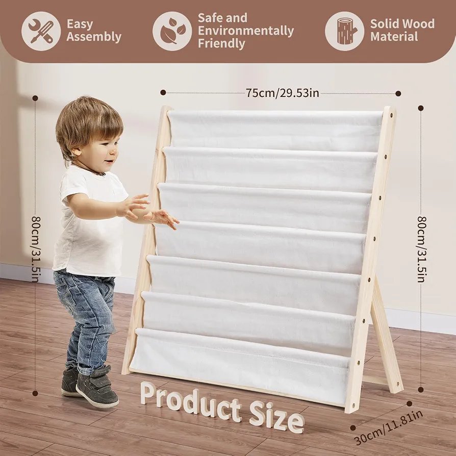 Estantería Infantil de 6 Niveles con Bolsillos Madera y Tela - Imagen 2