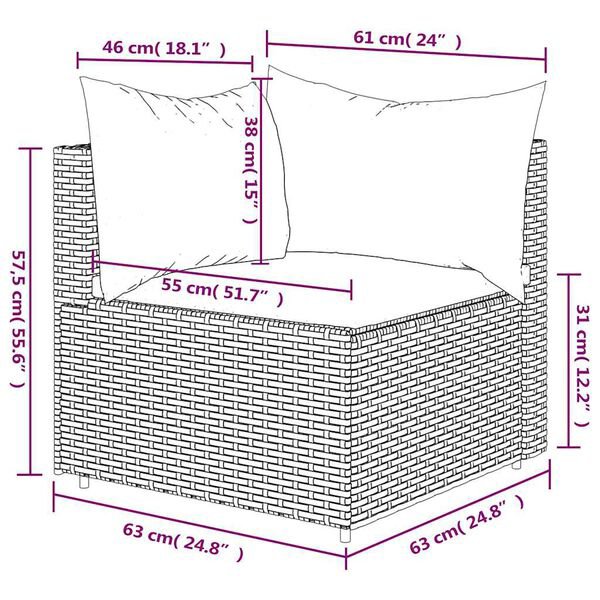 vidaXL Sofá de esquina de jardín con cojines ratán sintético marrón - Imagen 2