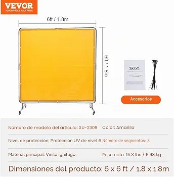 VEVOR Cortina de Soldadura con Marco Amarillo - Imagen 2