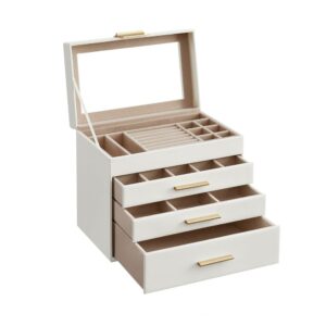 SONGMICS JBC161W01 Caja Joyero de 4 Niveles Blanco Nube y Dorado