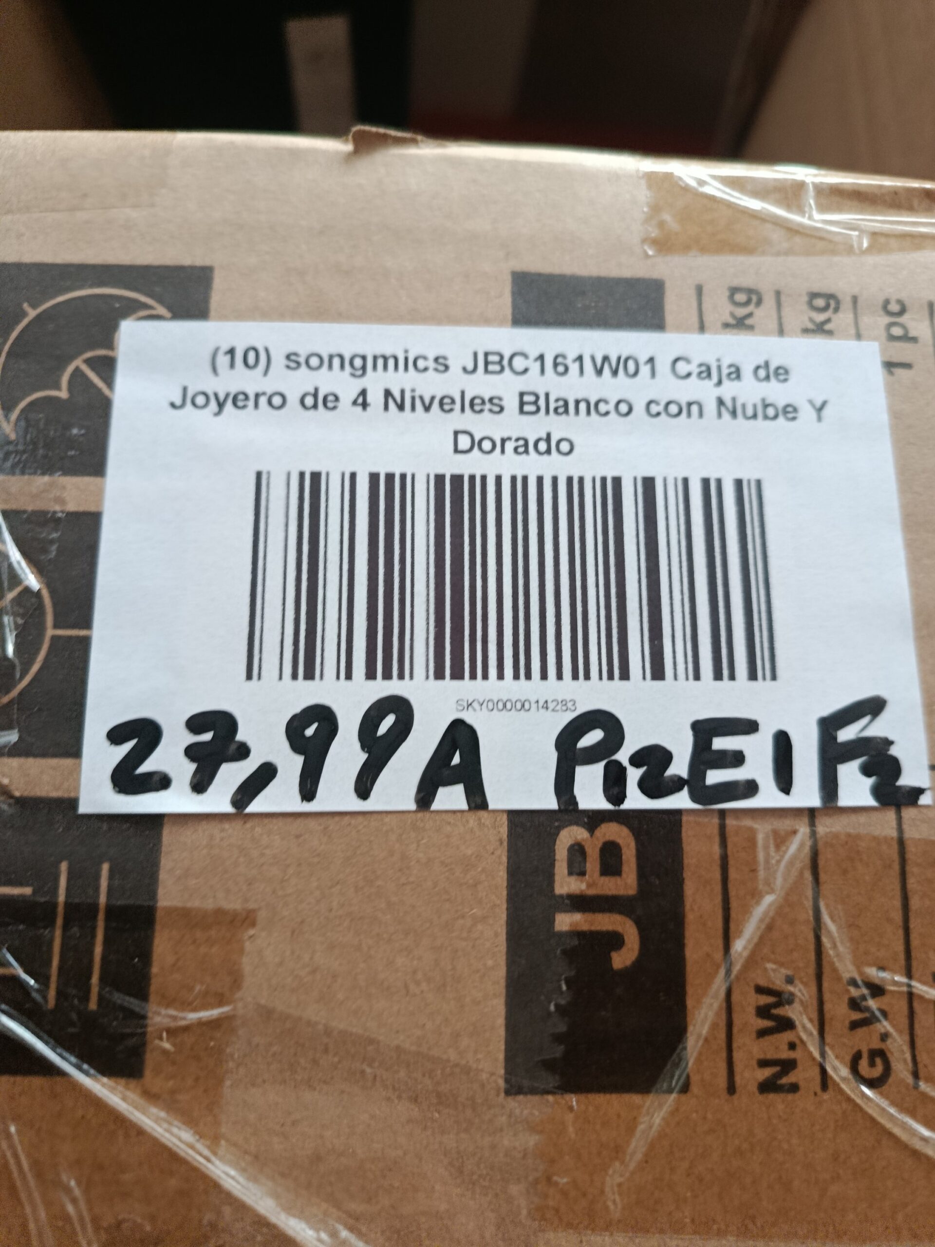 SONGMICS JBC161W01 Caja Joyero de 4 Niveles Blanco Nube y Dorado - Imagen 9
